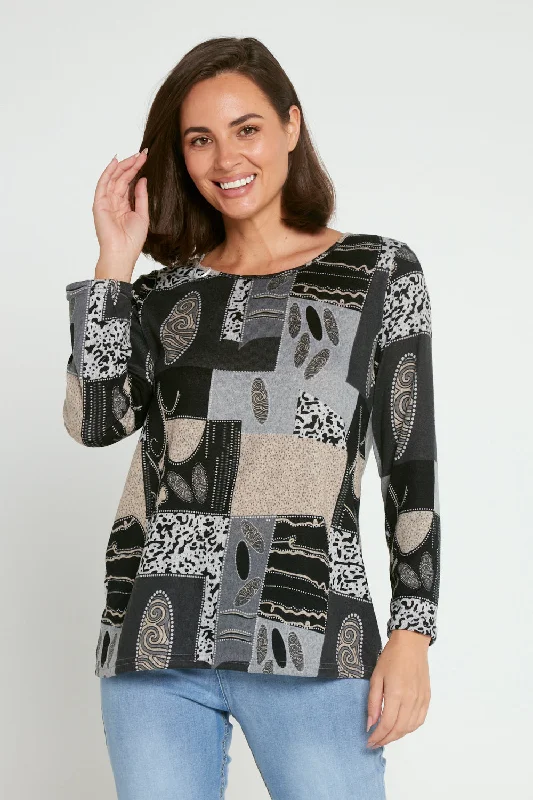 Rory Knit Top - Granite Print