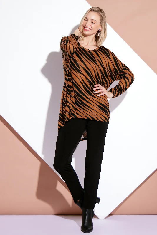 Nora Scoop Knit Top - Toffee/Black Animal