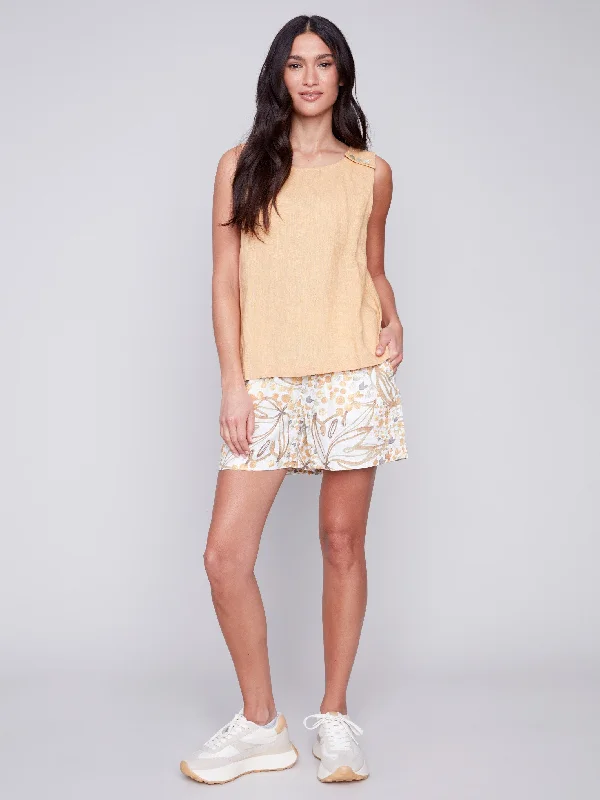 Sleeveless Linen Top with Button Detail - Corn