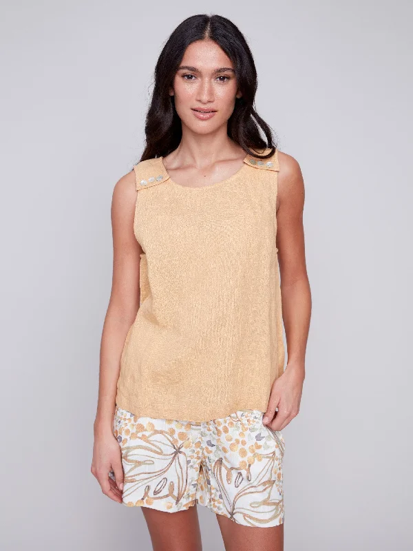 Sleeveless Linen Top with Button Detail - Corn