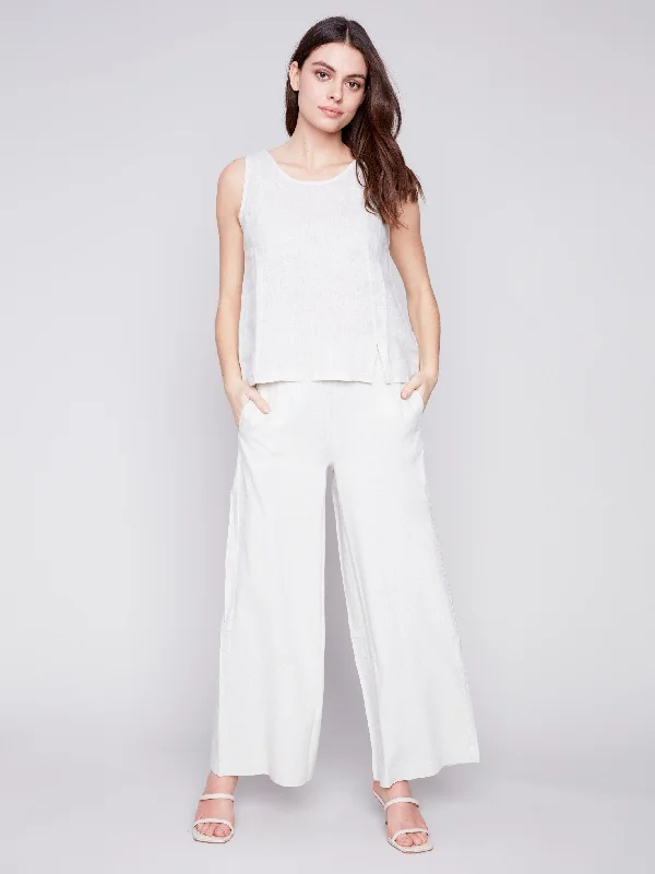 Sleeveless Linen Top with Slit - Natural