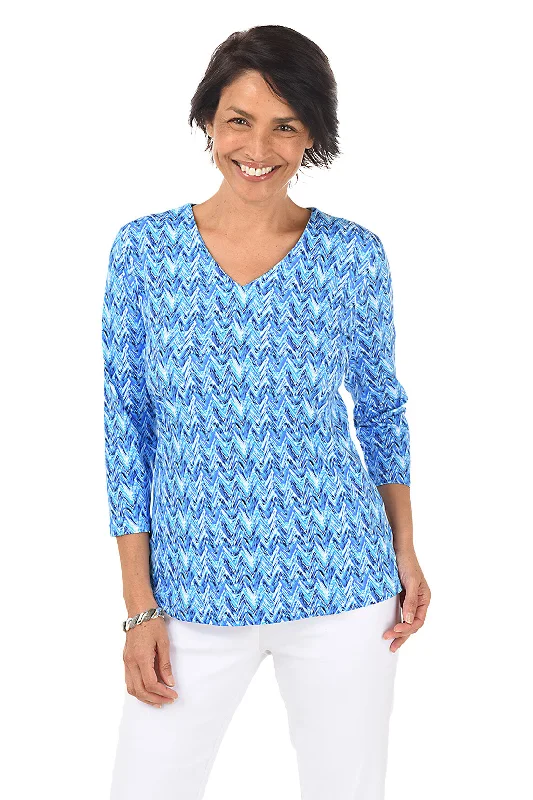 Blue Chevron Classic UPF50+ V-Neck Top