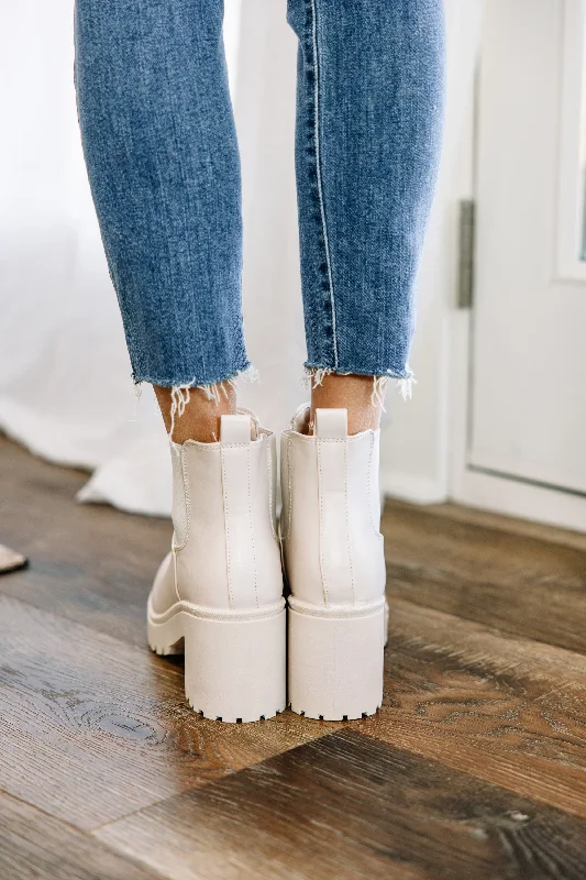 Tell Me More Cream White Chelsea Booties