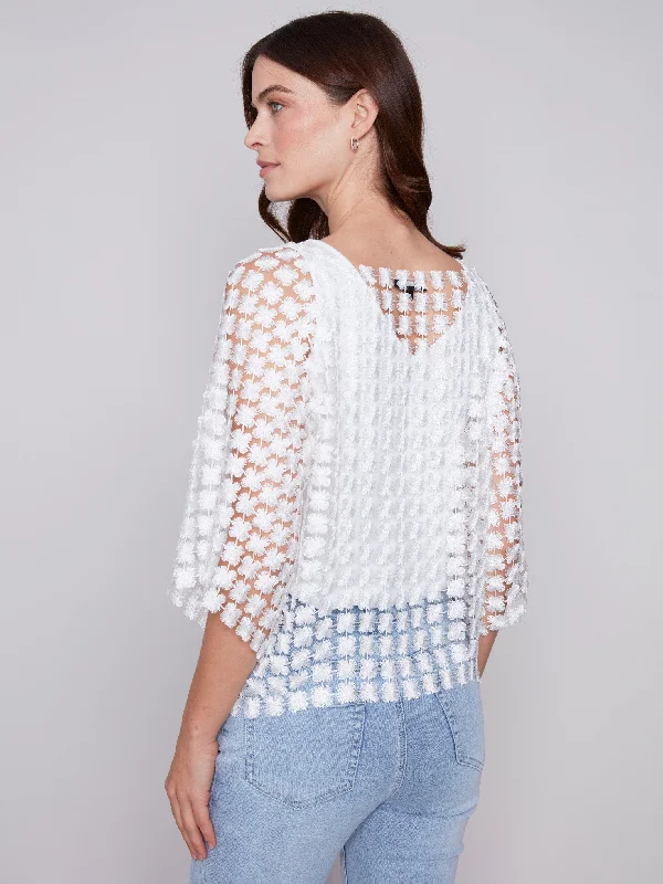 Textured Crochet Flower Top - White