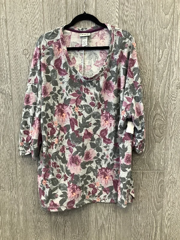 Top 3/4 Sleeve By Catherines In Floral Print, Size: 2x