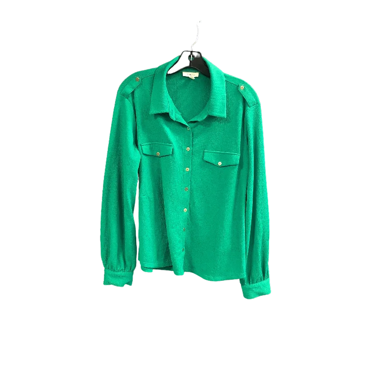 Top Long Sleeve By Cmc In Green, Size: L