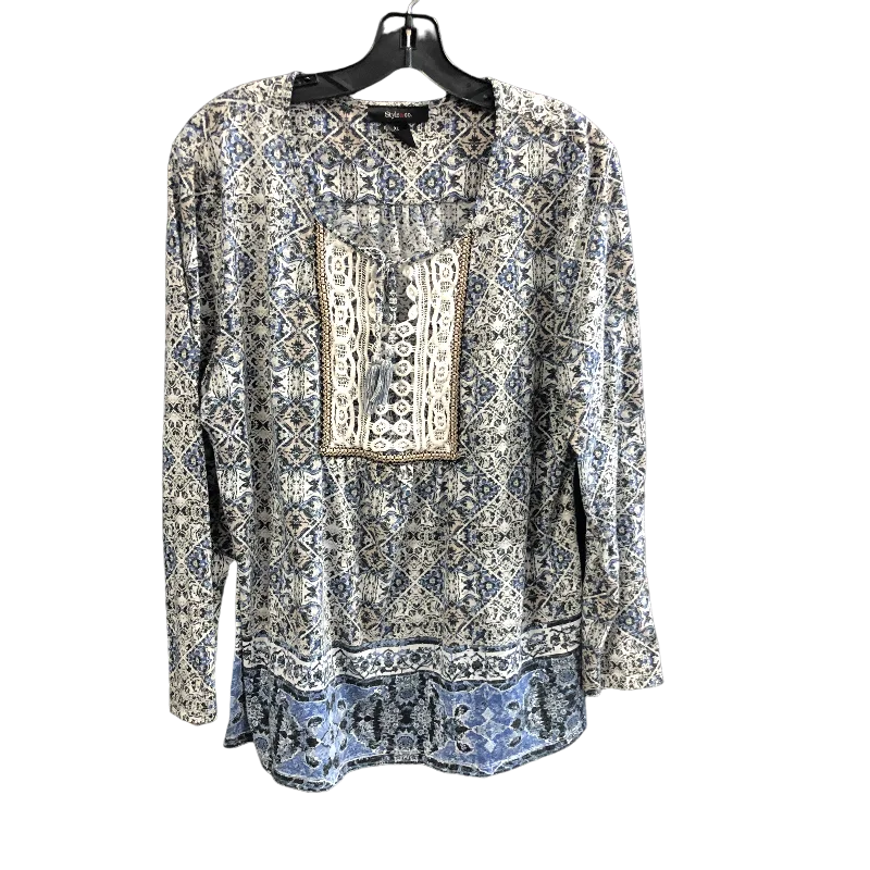 Top Long Sleeve By Style And Company In Blue & White, Size: Xl