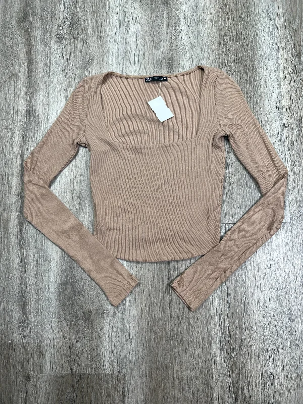 Top Long Sleeve By Zara In Brown, Size: S