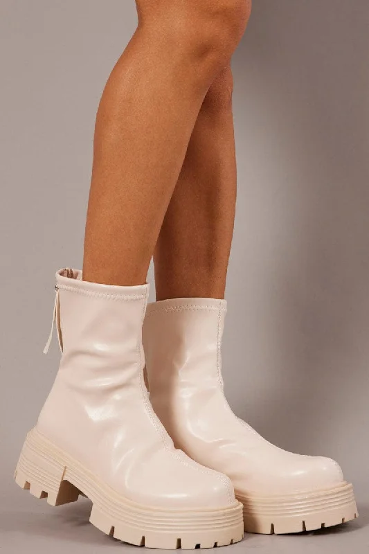 White Ankle Boots Chunky Sole