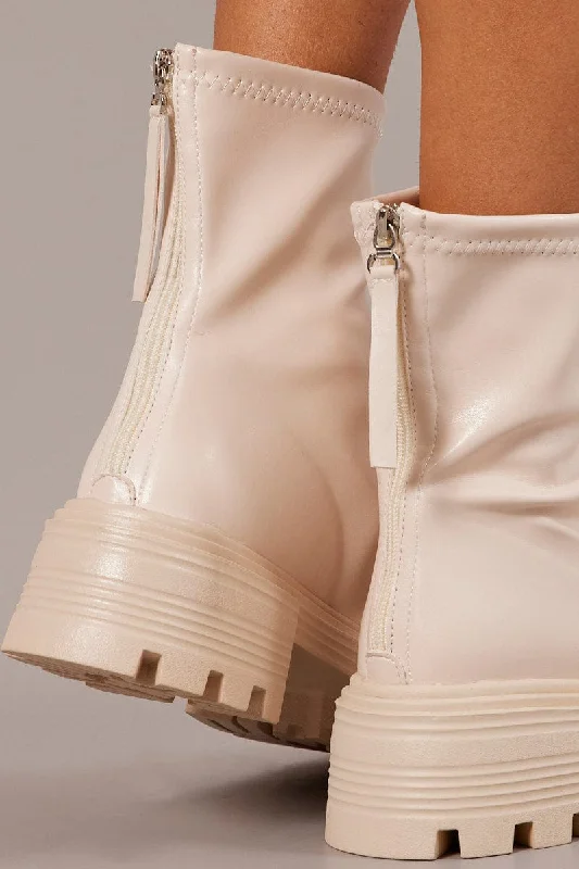 White Ankle Boots Chunky Sole