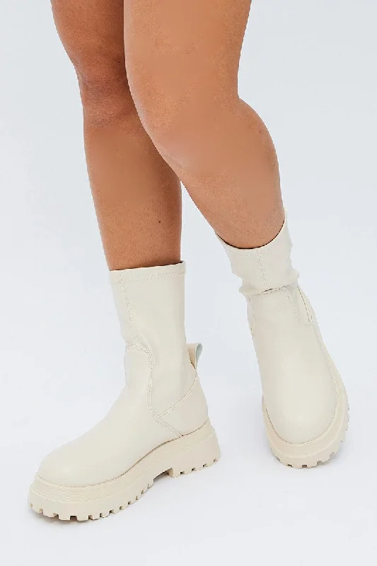 White Chunky Sock Boots