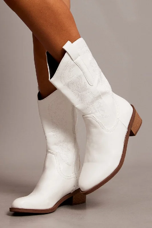 White Embroidered Cowboy Boots