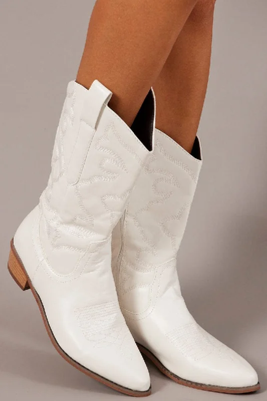 White Embroidered Western Cowboy Boots