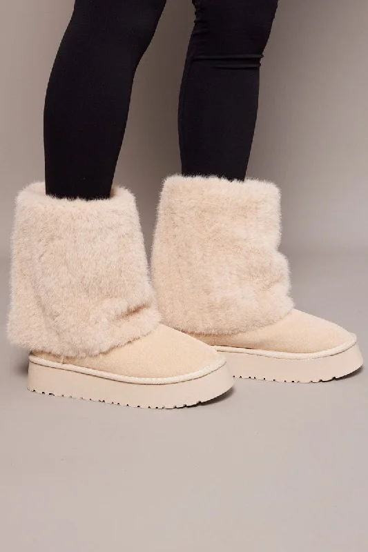 White Faux Fur Snow Boots