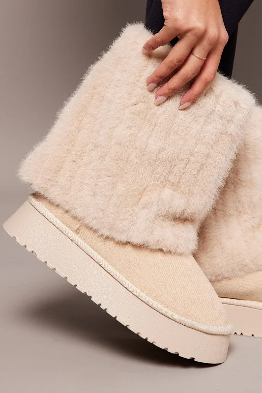 White Faux Fur Snow Boots