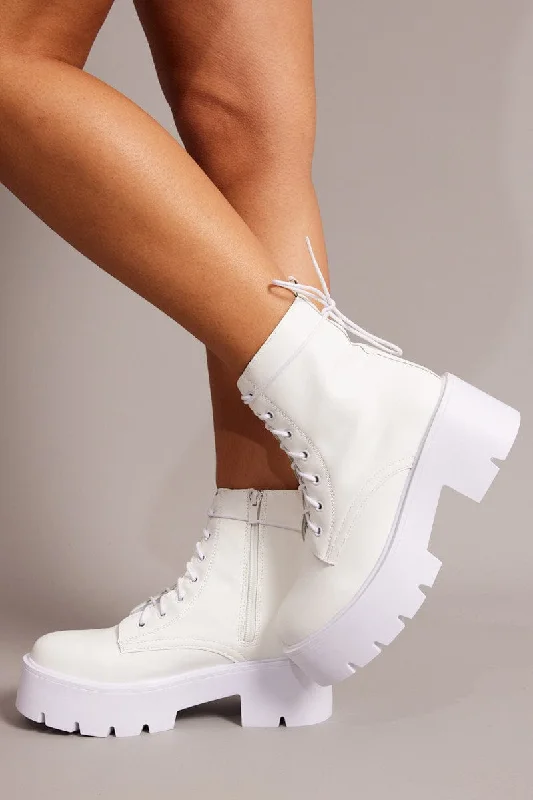 White Lace Up Chunky Boots