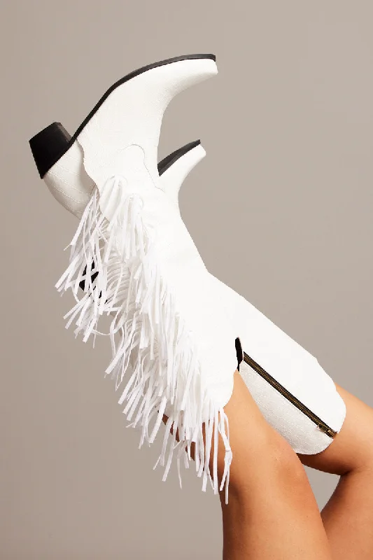 White Tassel Cowboy Boots