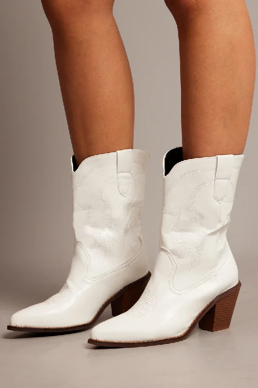 White Western Ankle Boots