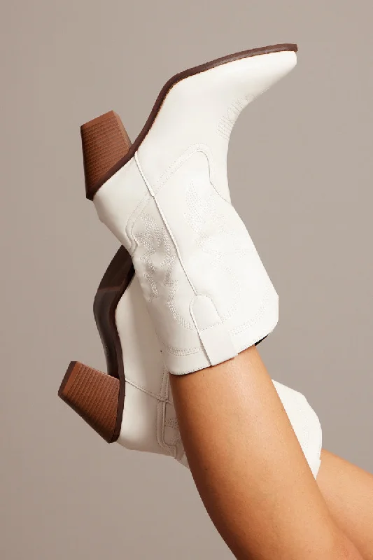 White Western Ankle Boots