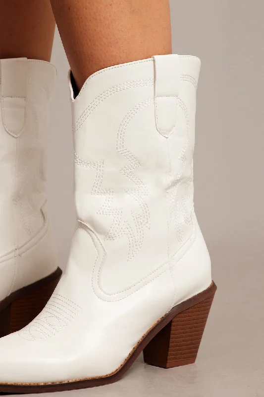 White Western Ankle Boots