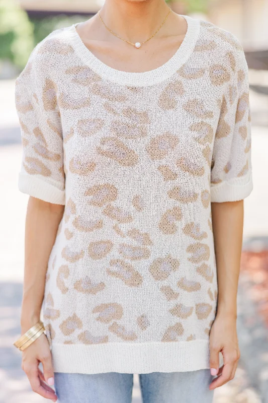 All The Feelings Ecru White Leopard Sweater