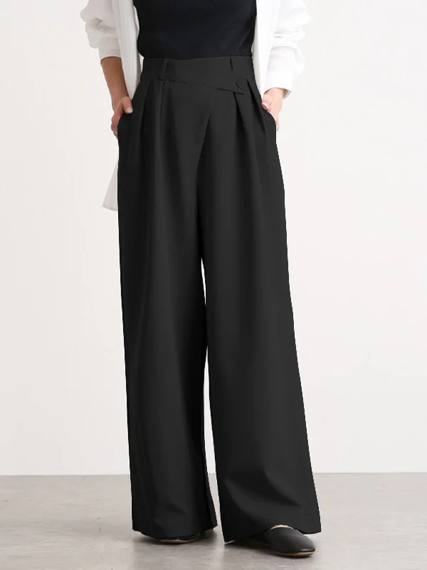 BerryBetty - Asymmetric Buttoned Wide Leg Dress Pants