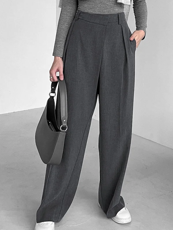 BerryBetty - Asymmetric Buttoned Wide Leg Pants