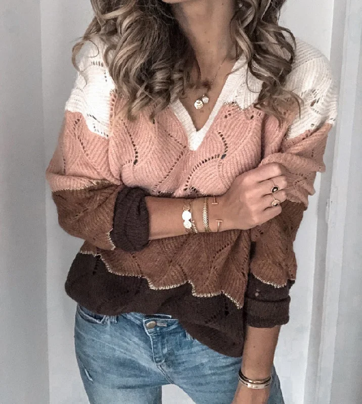 Autumn Casual Loose Multi-color Knitted Sexy Sweaters