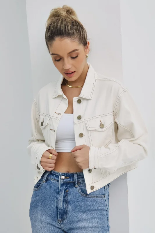 Avery Off-White Cropped Denim Jacket