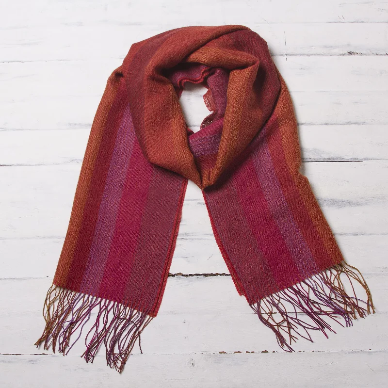 Blazing Trails Warm Red-Orange Baby Alpaca and Pima Cotton Scarf