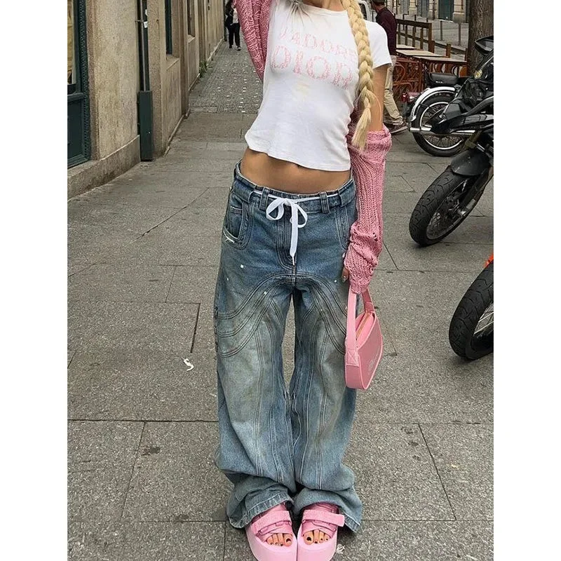 Blue High Waist Vintage Straight Baggy Casual Streetwear American Fashion Jeans