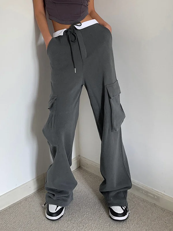 BerryBetty - Contrast Waistband Cargo Sweatpants