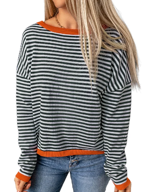 Cotton Knitted Striped Color Collision Design Sweaters