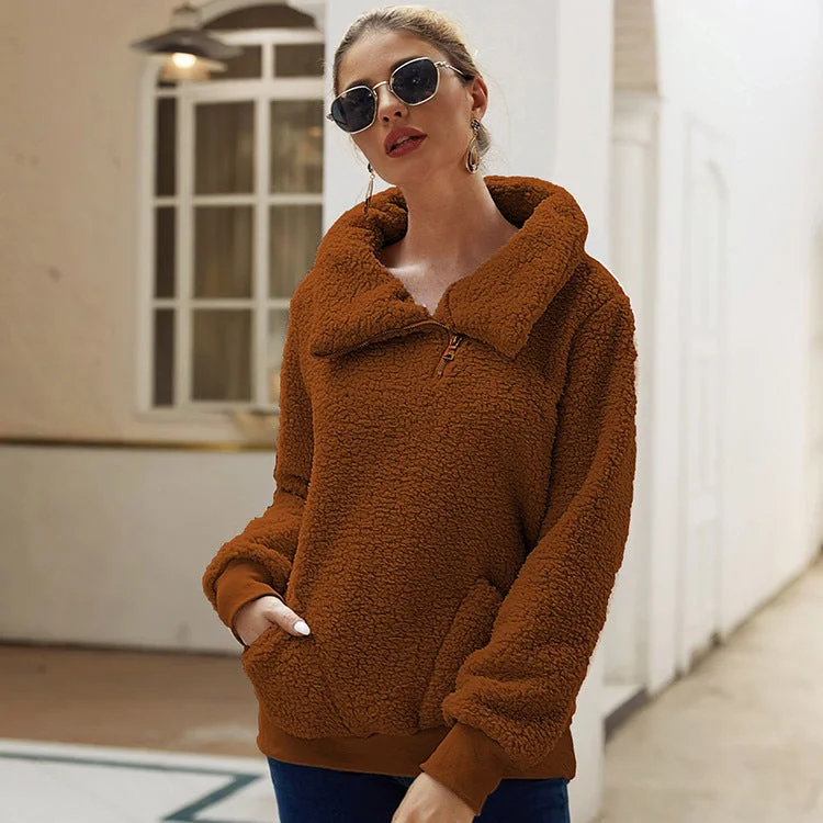 Design Turtleneck Pure Color Thickened Fleece Sweaters