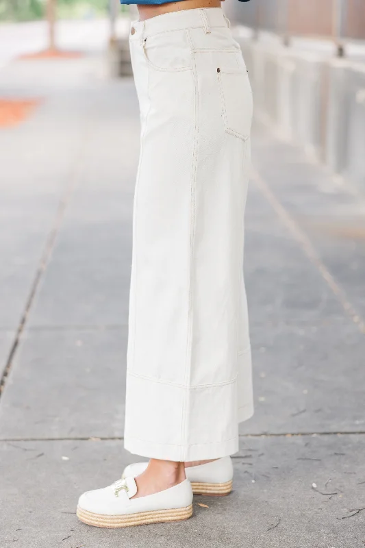 Dreaming Of The Day Ecru White Wide Leg Jeans