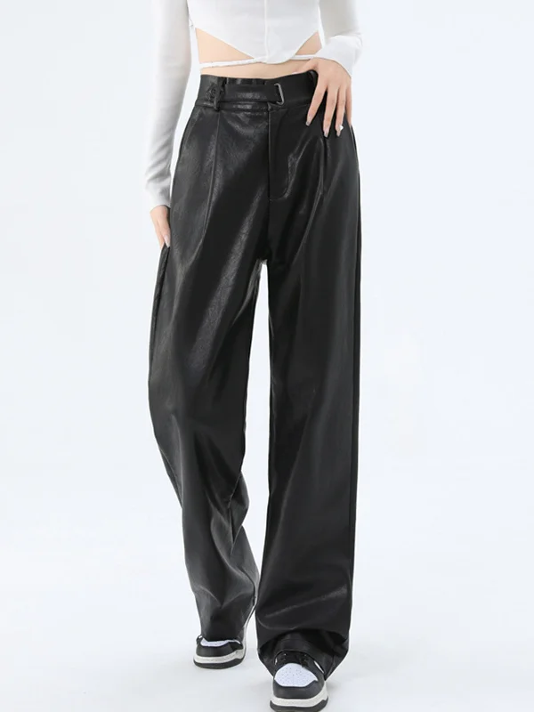 BerryBetty - Faux Leather Straight Leg Pants