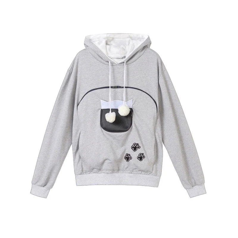 Grid Zipper Dogs And Cats Kangaroo Hoodie Sweaters