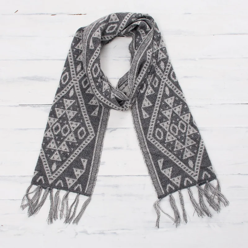 Inca Slate Alpaca Blend Wrap Scarf in Slate and White from Peru