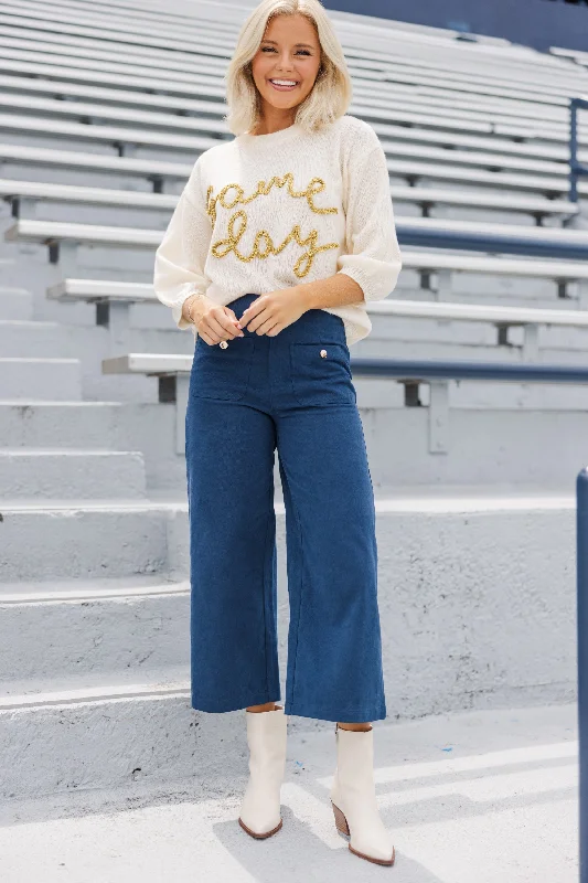 It's Game Day Ivory/Gold Puff Sleeve Sweater