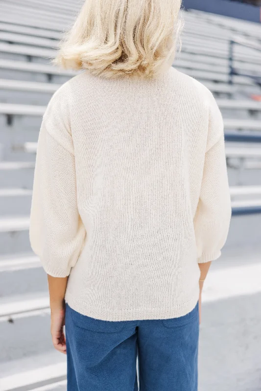 It's Game Day Ivory/Gold Puff Sleeve Sweater