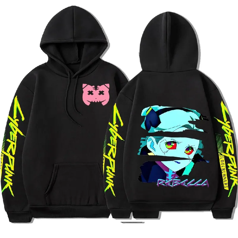 Japanese Anime Cyberpunk Edgerunners Rebecca Hoodie Men Hooded Sweatshirt Pullover Streetwear Winter Fleece Tracksuit Oversized