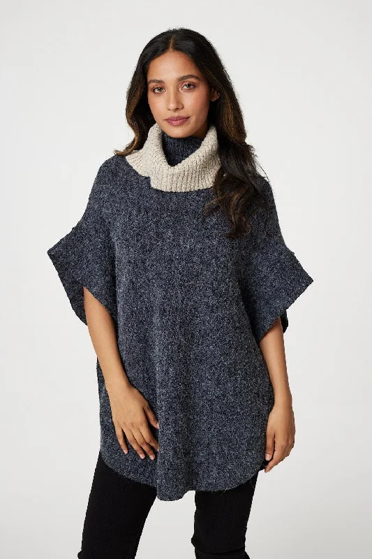 Roll Neck 1/2 Sleeve Knit Pullover