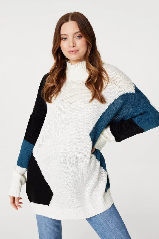 Colour Block Longline Knit Sweater