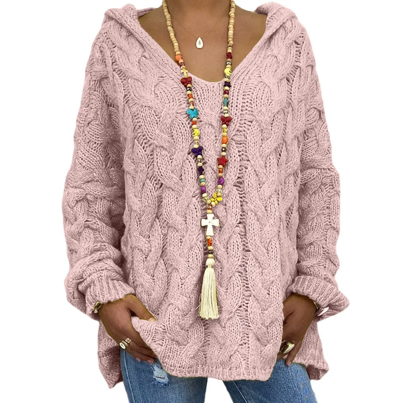 Popular Solid Pullover Color Twist Knitted Hoodie