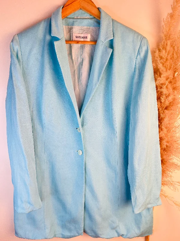 Regular Buttoned Solid Blue Blazer