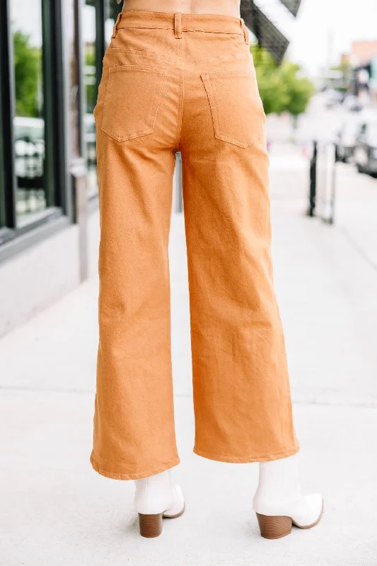 Send Your Love Camel Brown Cropped Wide Leg Jeans