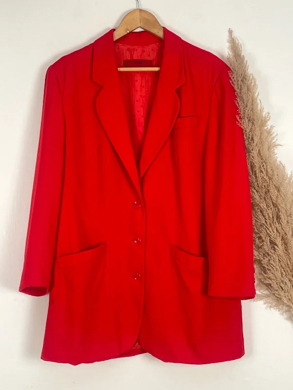 Statement Buttoned Triple Pocket Red Blazer