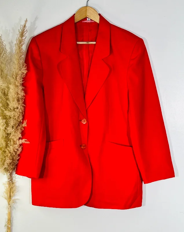 Classic Buttoned Double Pocket Red Blazer