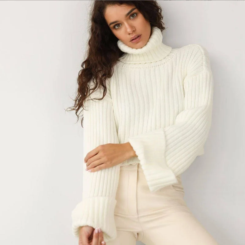 Turtleneck Woolen Oversleeve Solid Color Long Sweaters