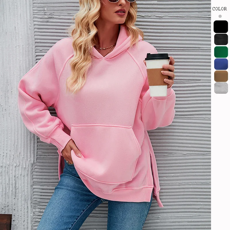 Women's Fashion Hooded Long Sleeve Side Slit Sweaters